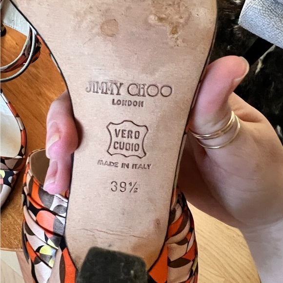 JIMMY CHOO Geometric Groovy Print Satin Heels‎ Ankle Wrap Size 39.5 - Picture 10 of 15